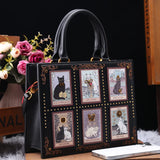 Vintage Luxury Leather Tote – Designer Cat Embroidery Shoulder Bag