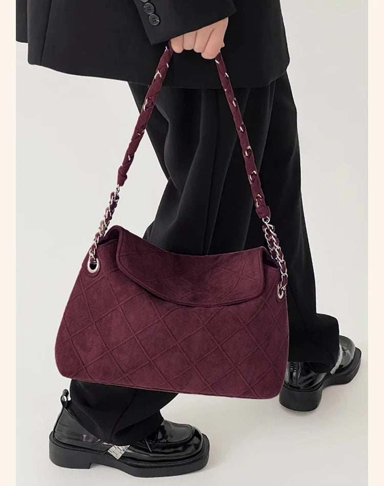 LAORENTOU Fabric Women's Strap Shoulder Bag Advanced Retro Underarm Large Capacity Fashion Quilted Handbag for Women Cossbody