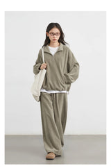 CHIC VEN Women Sweatsuit Loose Casual New Granular Velvet Stand Collar Female Top Pants Set for Woman Sport Autumn Winter 2025