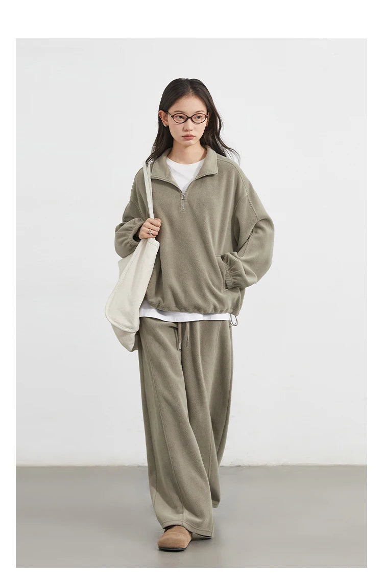 CHIC VEN Women Sweatsuit Loose Casual New Granular Velvet Stand Collar Female Top Pants Set for Woman Sport Autumn Winter 2025