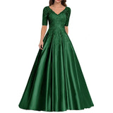 A Line Women Evening Dresses Satin Appliques V Neck Prom Party Gowns Formal Occasion robes de soirée