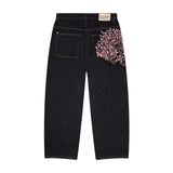 American Fashion Cherry Blossom Knight Embroidered Y2K Jeans