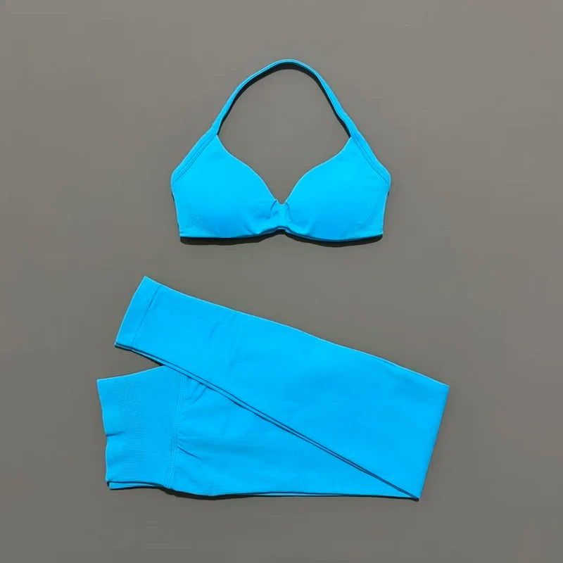 2Pcs HISTELLO Seamless Yoga Sports Set for Women Resistant Backless Bra Pilates Fitness Workout Running Leggings Gym Suit