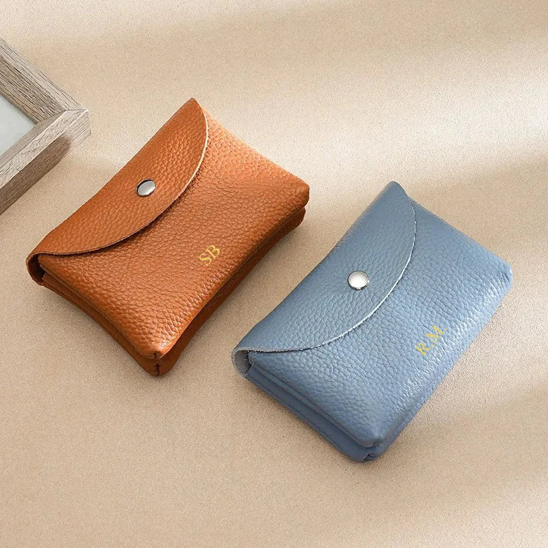 Custom Letters Fashion Women Short Wallet Genuine Leather Double Wallet Small Coin Purse Mini Credit Card Holder Key Storage Bag
