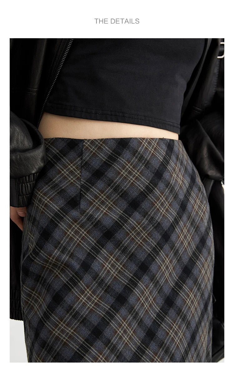 CHIC VEN Women Long Skirt Casual New Sweet Cool Style High Waist Slit Plaid Half Skirt Straight Tube Skirts Spring Autumn 2024