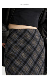 CHIC VEN Women Long Skirt Casual New Sweet Cool Style High Waist Slit Plaid Half Skirt Straight Tube Skirts Spring Autumn 2024