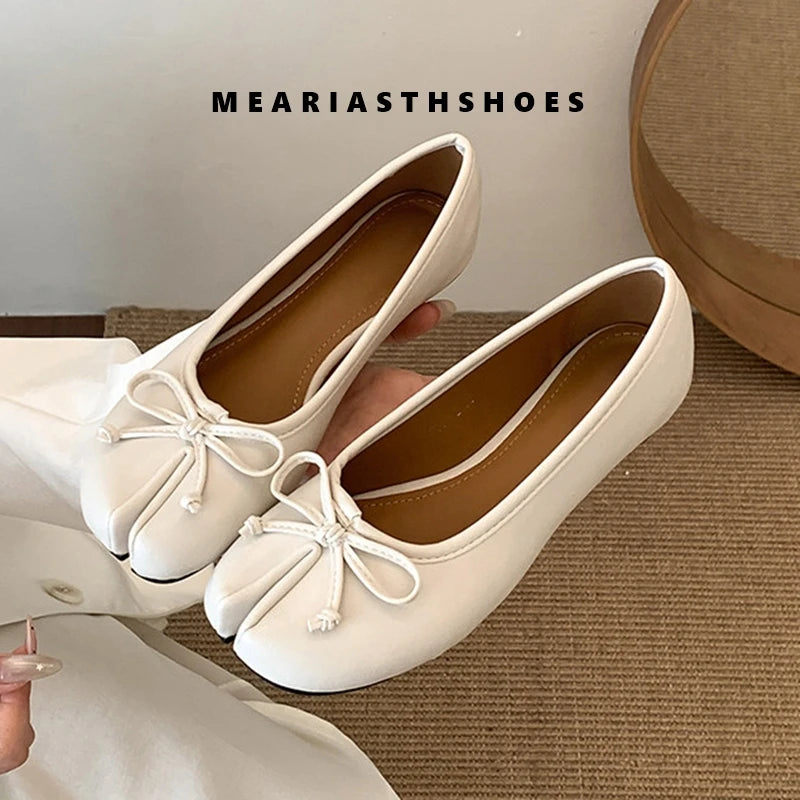 Women's Split-Toe Bow Loafers | Elegant Flat Pumps