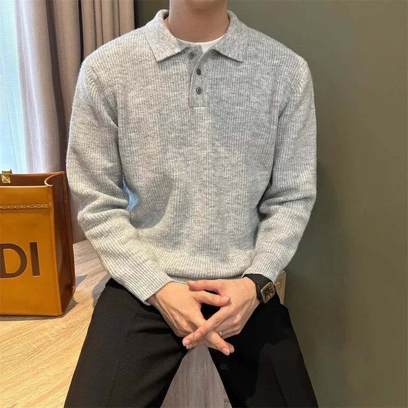 Men's Knit Polo Sweater – Long Sleeve Pullover
