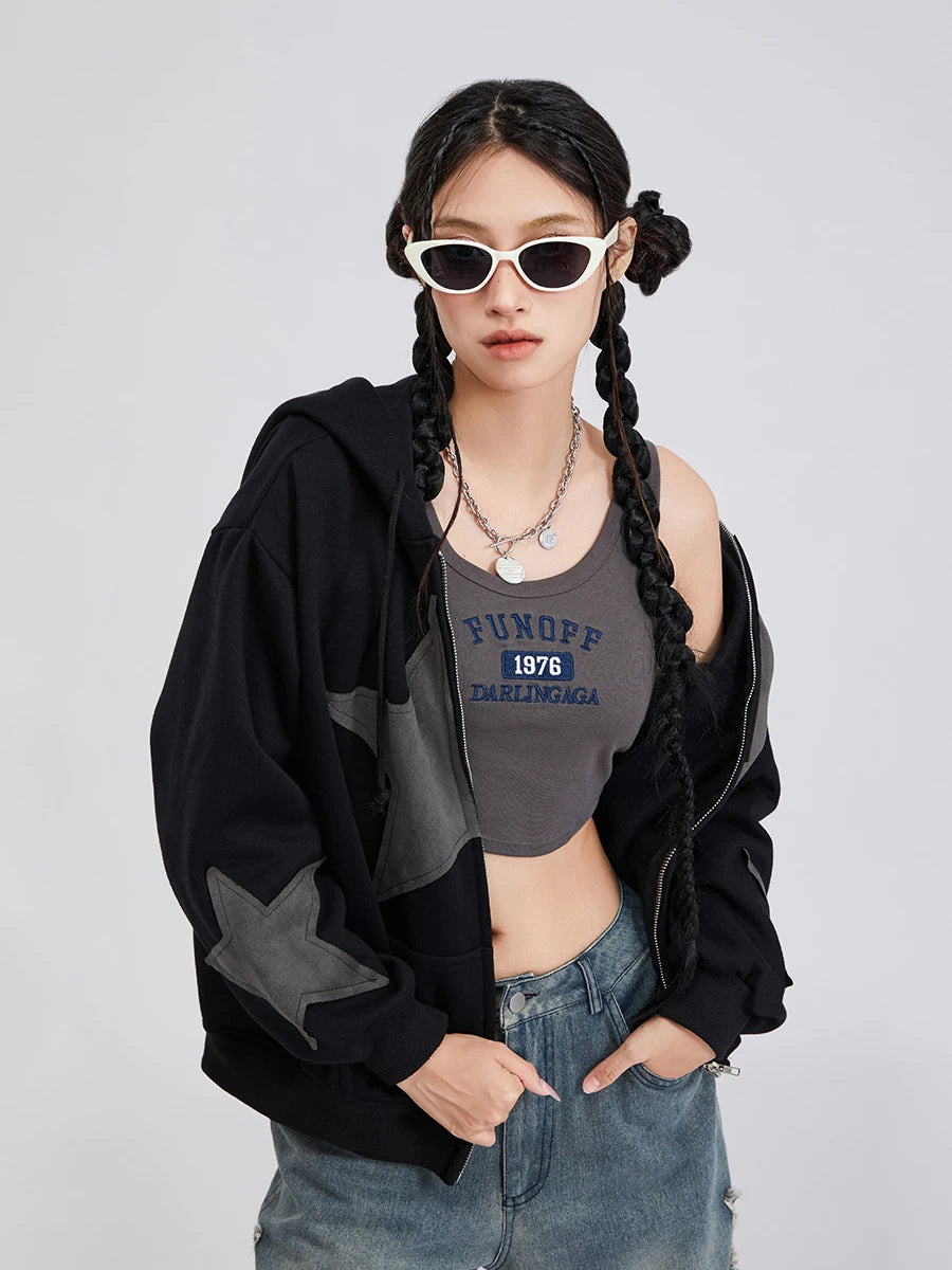 Women's Y2K Star Print Zip-Up Hoodie
