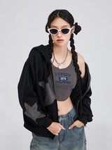 Women's Y2K Star Print Zip-Up Hoodie