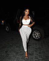 STYLISH LADY Moon Printed Sports 2 Piece Set Women Sleeveless Crop Top and Skinny Pant Suits 2025 Summer Street Fitness Outfits