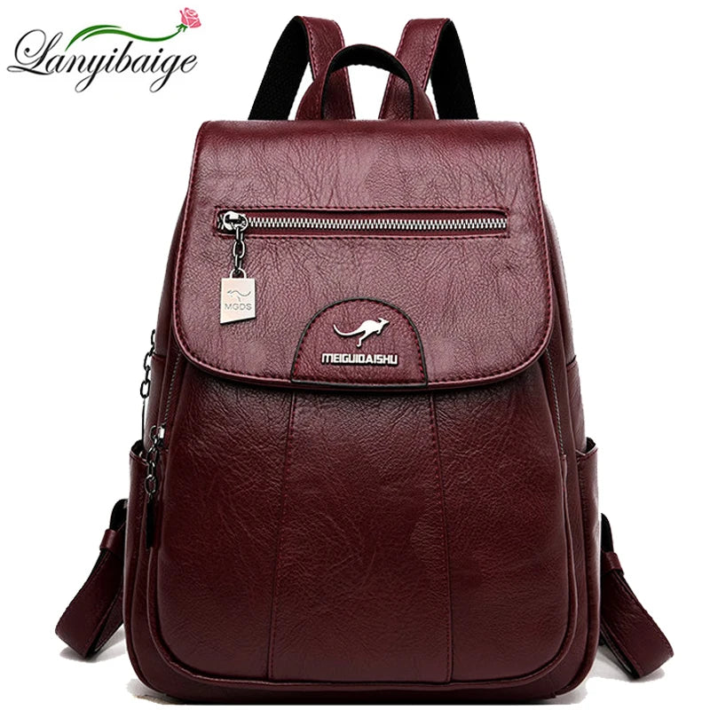 Women's Leather Backpack with Organizer Pockets