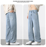Spring Autumn American Retro Straight Jeans Men Streetwear Korean Fashion Loose Baggy Wide Leg Denim Pants Male Casual Trousers