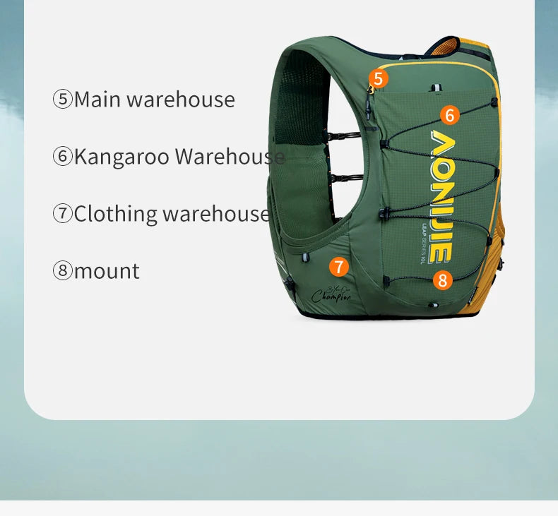 AONIJIE C9116-10L Hydration Pack Backpack High Capacity Marathoner Running Race Hydration Vest Lightweight for Men and Women