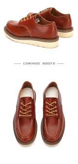 KOWM cow leather Hiking shoes Brown trekkin boots men  low cut workwear big toe shoes trendy casual ankle shoes walking sneakers