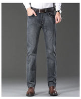Autumn Winter Men's Jeans Classic Retro Grey Denim Pants Man Work Slim Straight Stretch Cotton Trousers Streetwear Plus Size 40