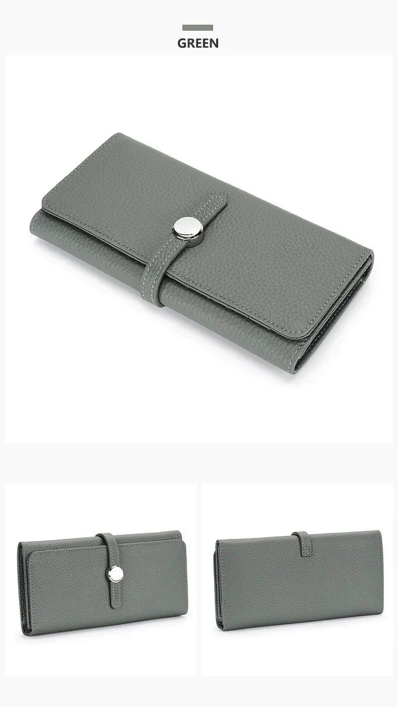 Genuine Leather Wallet Women Long Clutch Fashion Luxury Brand Ladies Purses Card Holder Zipper Coin Pocket High Quality Billfold