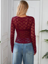 Mesh Lace Long Sleeve Crop Top