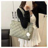 Multi Pocket Women Mailman Bag Diamond Patterned Cotton Clothing Shoulder Bag Large Capacity Tote Bag Casual Nylon Shoulder Bag