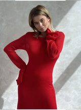 Elegant O-Neck Knit Maxi Dress