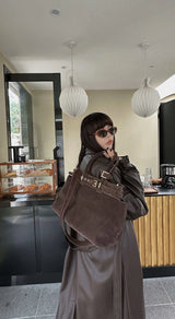 Motingsome 100% Natural Suede Bag Women Tote Luxury Designer Bags Roomy Casual Tote Crossbody Fashionable Handbag and Purses New