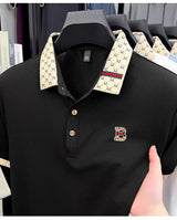 B Letter Embossed Short Sleeve Polo Shirt for Men