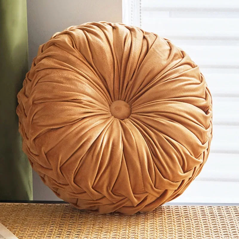 Pleated Velvet Pumpkin Cushion – Lumbar & Sofa Support