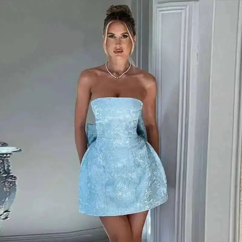 Townlike Women's Elegant Jacquard Backless Mini Dress - USA Made Chic