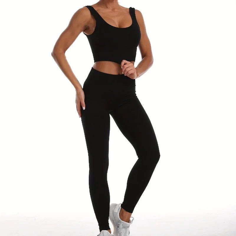 Women's Seamless Ribbed Yoga Set – Quick-Dry Sleeveless Workout Suit