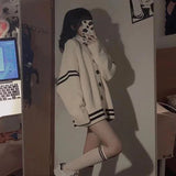 Y2K Striped Loose Cardigan – Vintage V-Neck Knit Sweater Coat