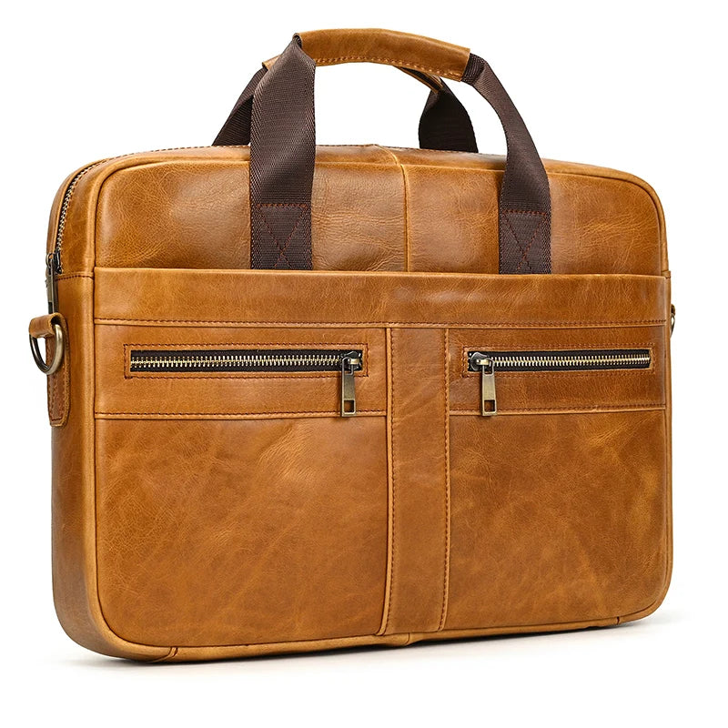 Genuine Leather Briefcase Bag for 15.6 inch laptop computer bag cowskin handbag for men male leather crossbody shoulder bag