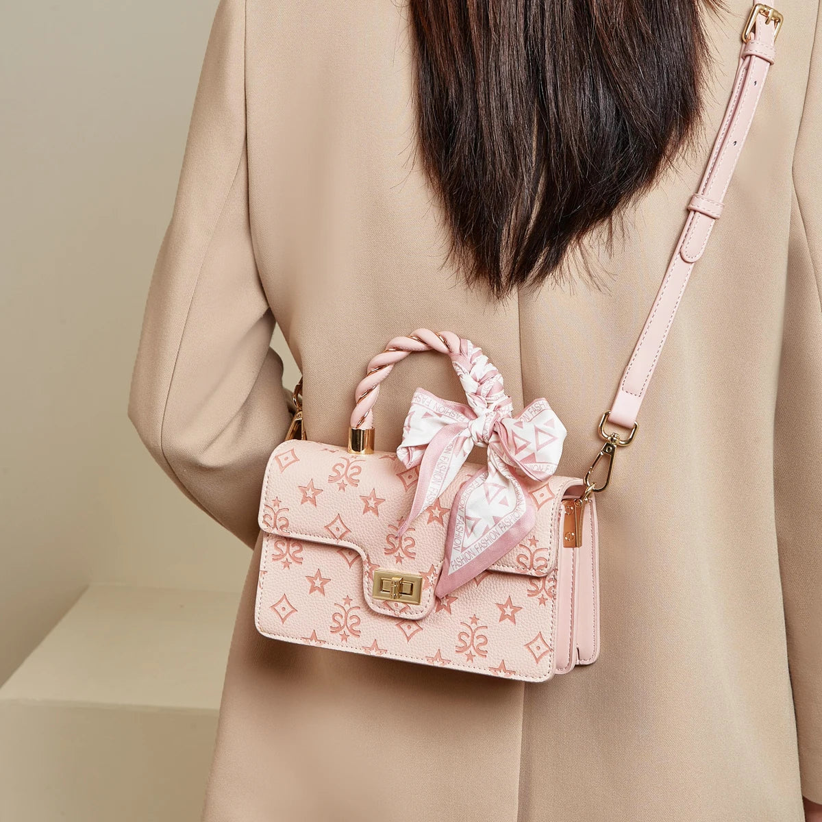 FOXER Brand PVC Leather Pink Handbag Women's Shoulder Bag Chic Small Square Bag Fashion Female Crossbody Bag Ligth Luxury