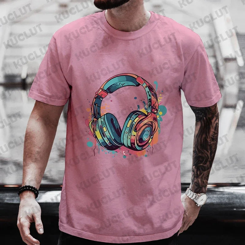 Men’s Hip Hop Melting Headset Graphic Oversized Tee