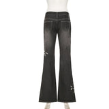 Weekeep Floral Embroidery Low Rise Flared Jeans Women