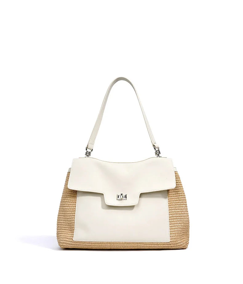 Summer 2026 Women's Raffia Woven Tote Bag Split Leather Crossbody Straw Messenger Bag Grass Weaving Shoulder Bag for Ladies New