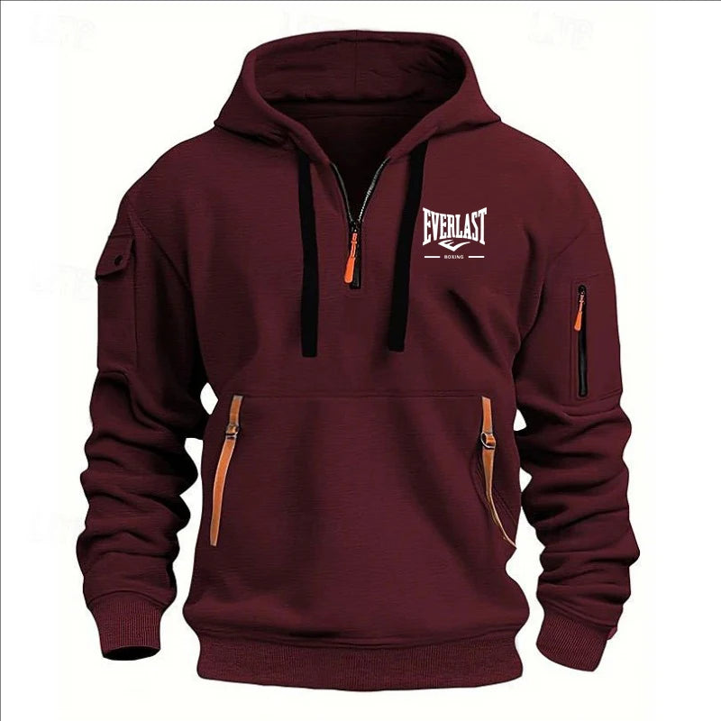 Men’s Printed Fleece Hoodie with Zipper Details