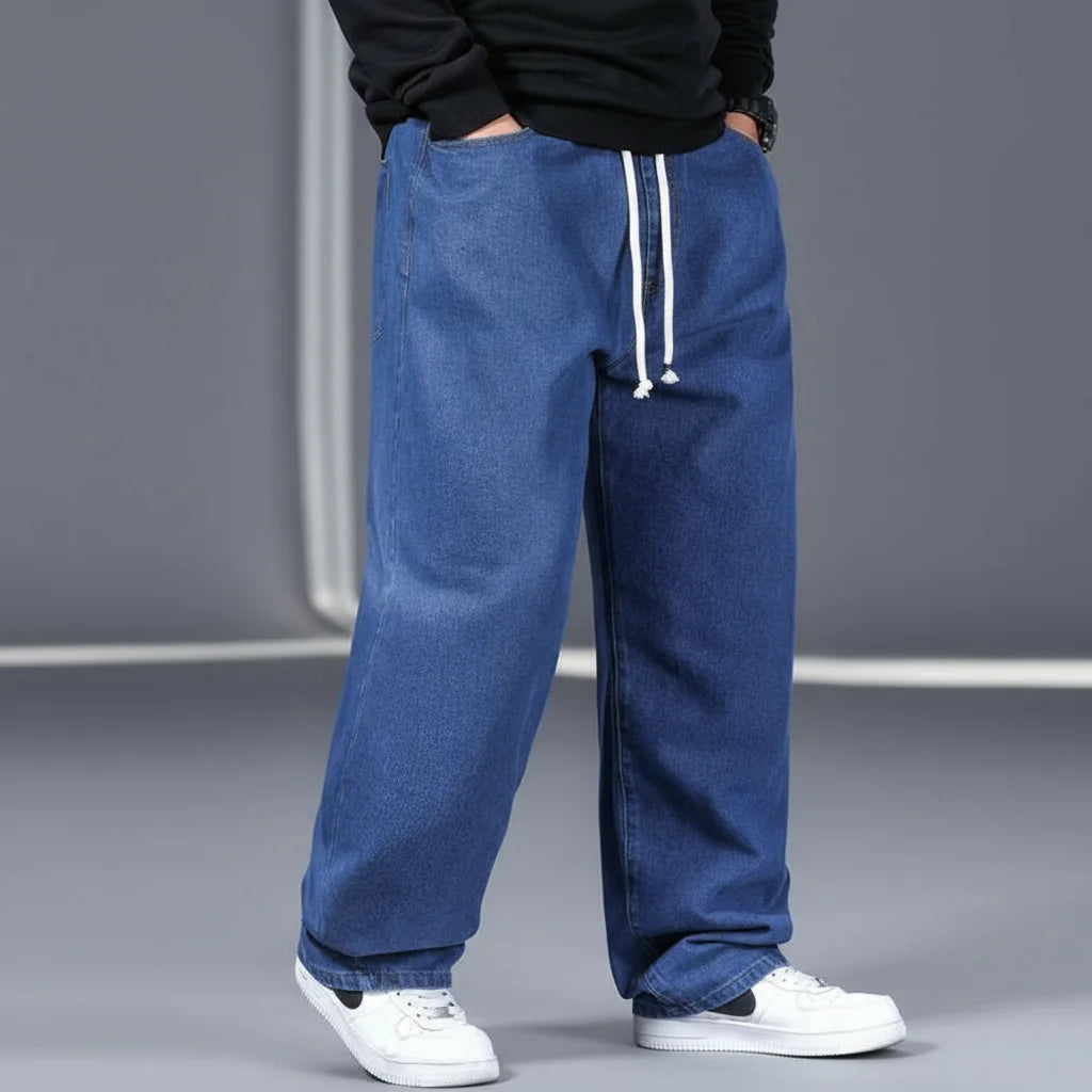 Men's Plus Size Straight-Leg Elastic Waist Jeans