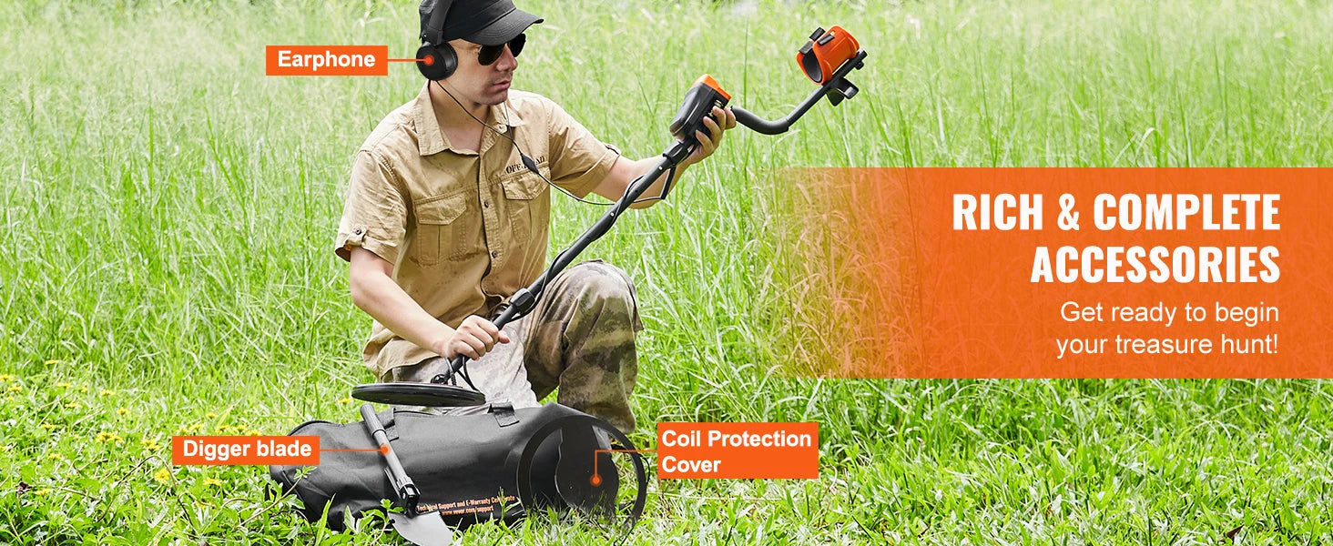 SucceBuy Metal Detector for Adults & Kids 10Inch Waterproof Search Coil + LCD Display 7 Modes Adjustable 41''-52'' Aluminum Stem