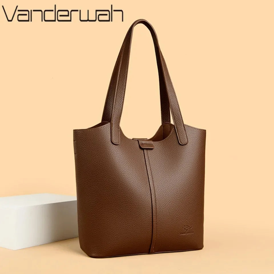 Genuine Brand High End Soft Pu Leather Shoulder Bag For Women Casual Tote Bag Female Purse Simple Design Handbag Commuting Sac