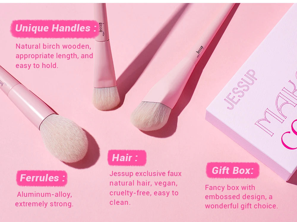 Jessup Pink Makeup Brushes Set 14pcs Make up Brushes Premium Vegan Foundation Blush Eyeshadow liner Powder Blending Brush,T495