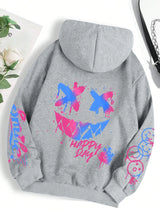 Happy Day Women's Oversized Graffiti Hoodie