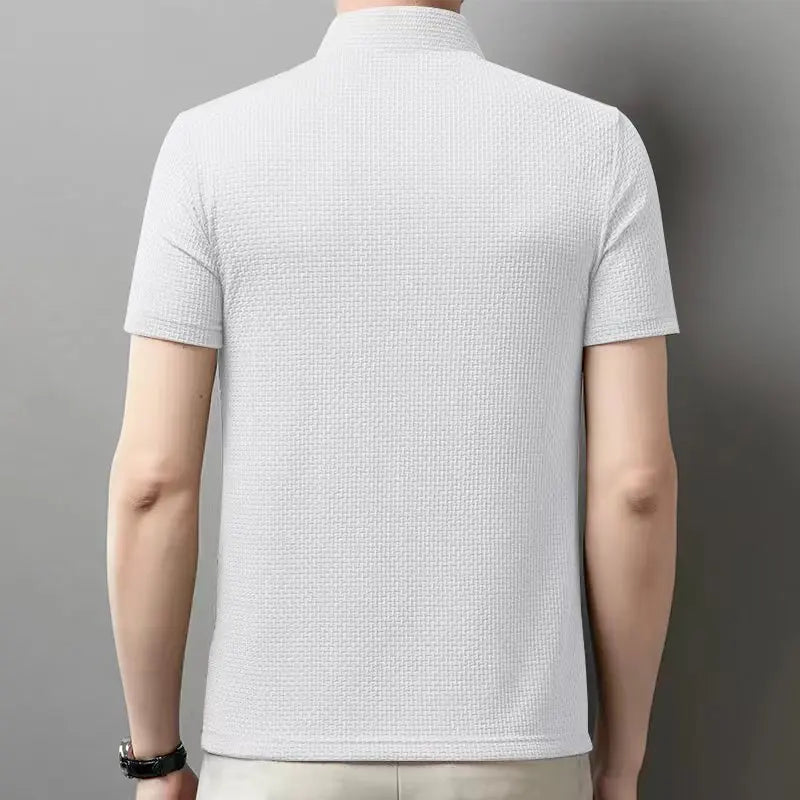 Men's Textured Knit Polo – Breathable Business Casual
