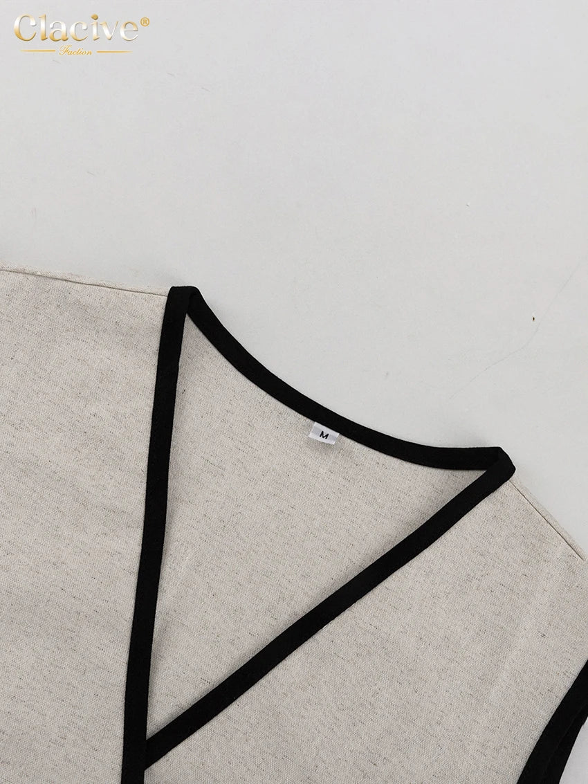 Clacive Summer Slim Khaki Cotton 2 Piece Set Woman Outfit 2025 Fashion Sleeveless Crop Top With High Waist Shorts Set Streetwear