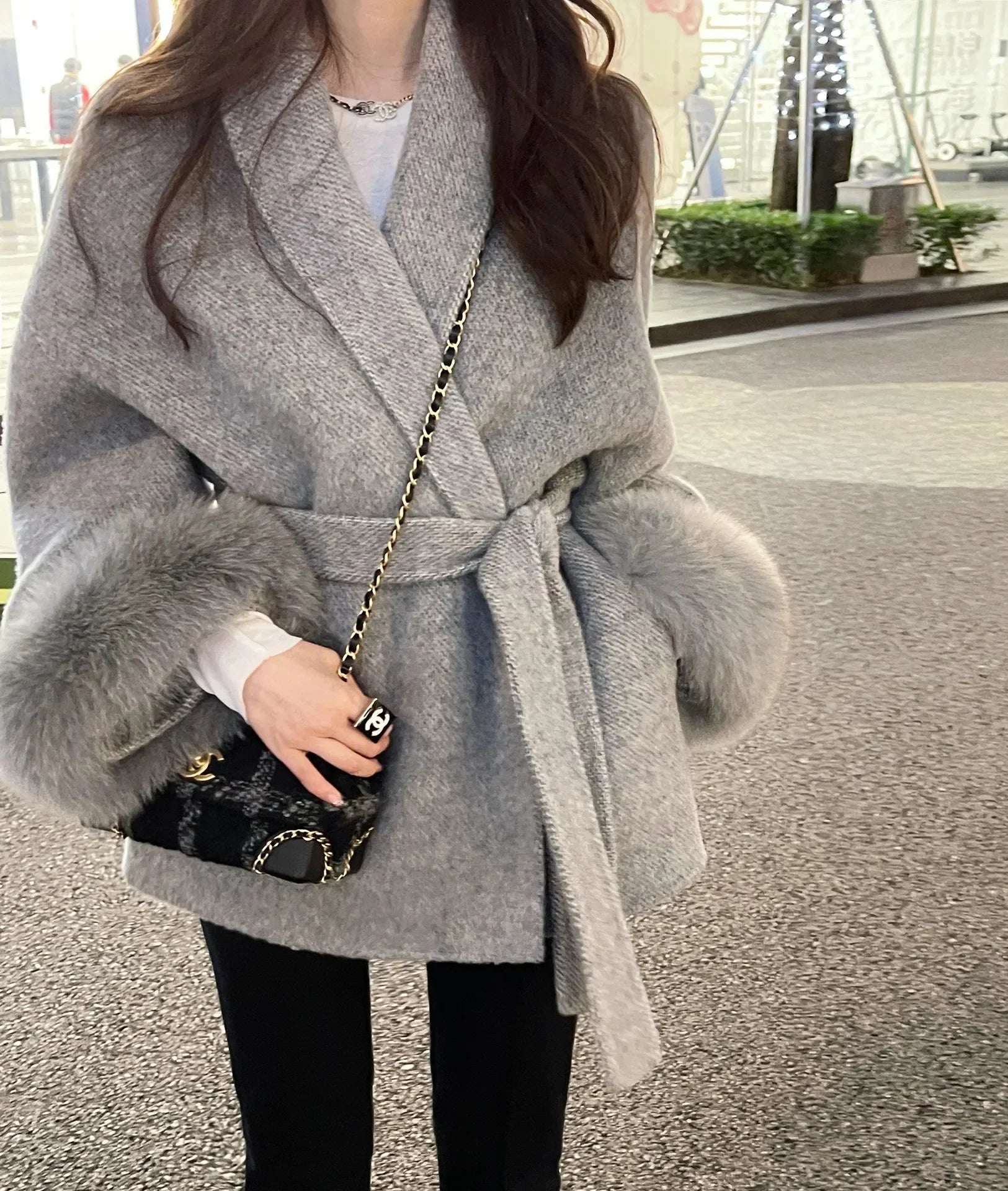 Double-Sided Wool & Fox Fur Jacket