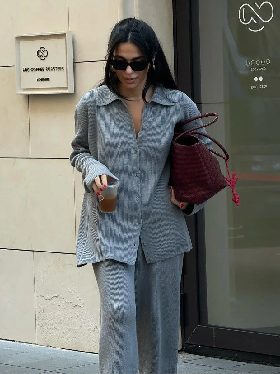 Bornladies Autumn Winter New Knit Cardigan Pants Set Loose Two Piece Casual Sweater Suit Women Thick Warm Soft Knitted Outfit