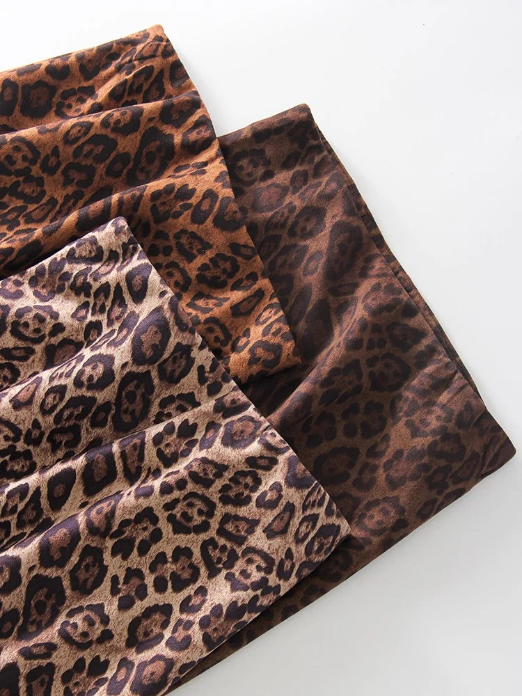 Leopard Print Suede Maxi Skirt – Women's Autumn Winter
