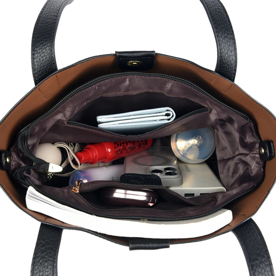 Genuine Brand Soft Leather Shoulder Bag For Women Casual Tote Bag Female Solid Color Purse Simple Design Handbag Commuting Sac