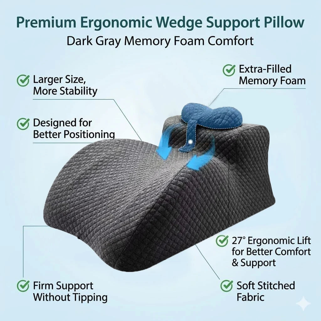 Adult Contoured Memory Foam Hip & Lumbar Support Cushion, Orthopedic Body Lift Pillow for Sitting Up, Flat Lying & Prone Rest
