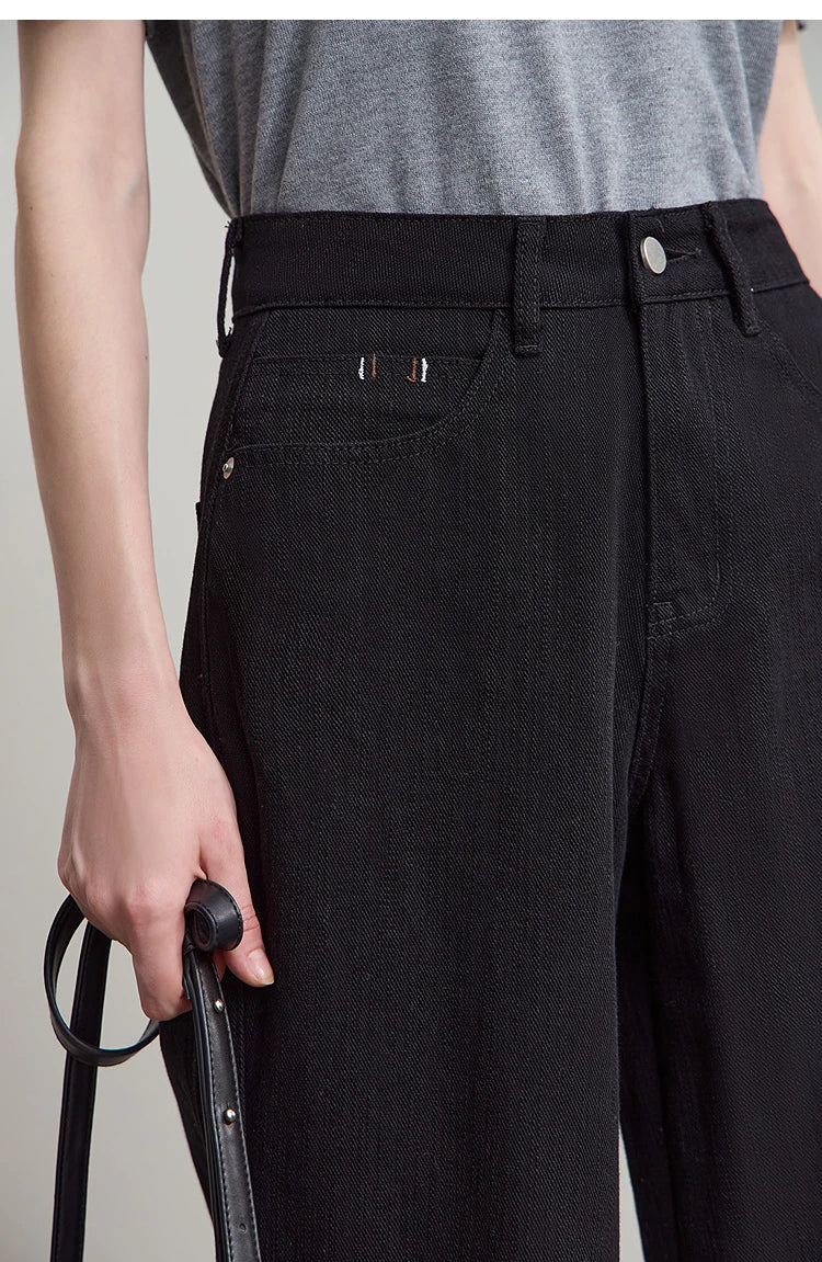 AMII Minimalist 2025 Autumn New Arrival Pants Minimalism Retro Casual Office Lady Pure Cotton Jeans Women Denim Trouser 12543141