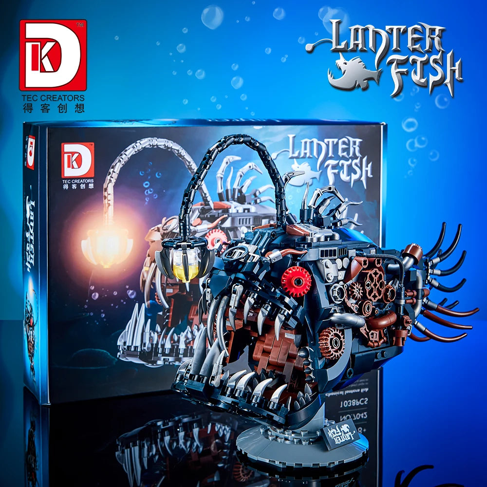 1038Pcs MOC Mechanical Lantern Fish Building Blocks for Children, In Stock, MOC Assembling Model Bricks  Toys,Kid Christmas Gift